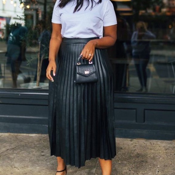 Dresses & Skirts - Pleated  vegan leather midi skirt black